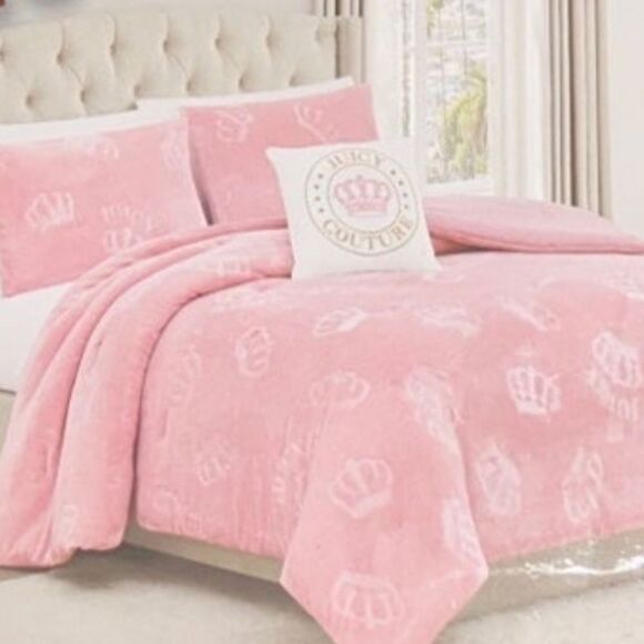 Juicy Couture Logo Crown Plush Velour 4-Piece King Bed Set - Picture 2 of 11